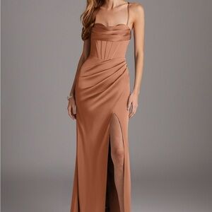 Azazie Brookelle Bronzer Corset Formal Dress